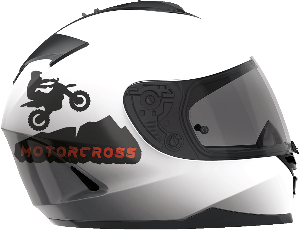 Logo motorcross apposé à l'arrière d'un casque de moto blanc